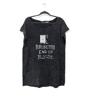 Pam & Gela Distressed Gray Graphic T Shirt Oversized Off Shoulder Tee Large NWT